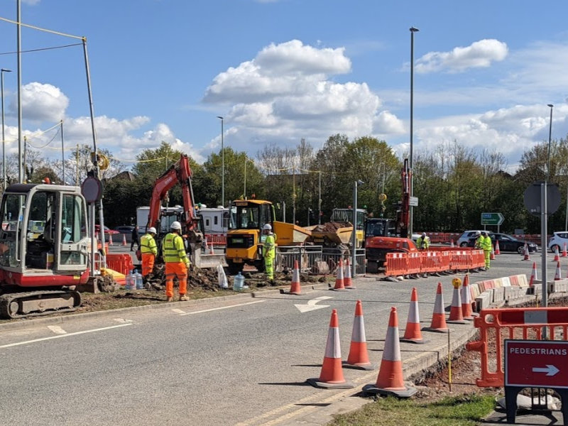 Construction work on the A40 near GCHQ for the cyber central west cheltenham transport improvement scheme WCTIS