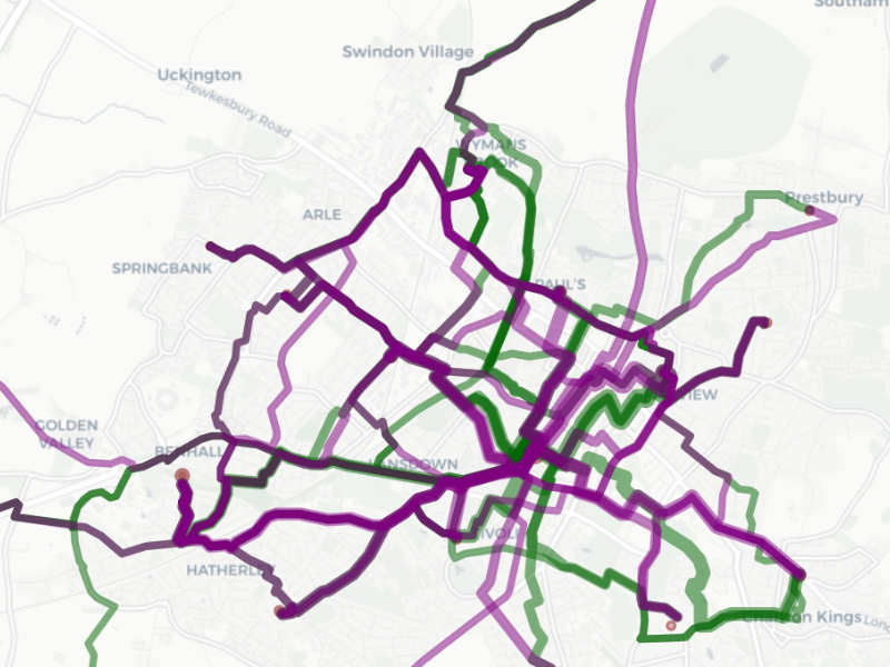 Map of cheltenham showing key desire routes
