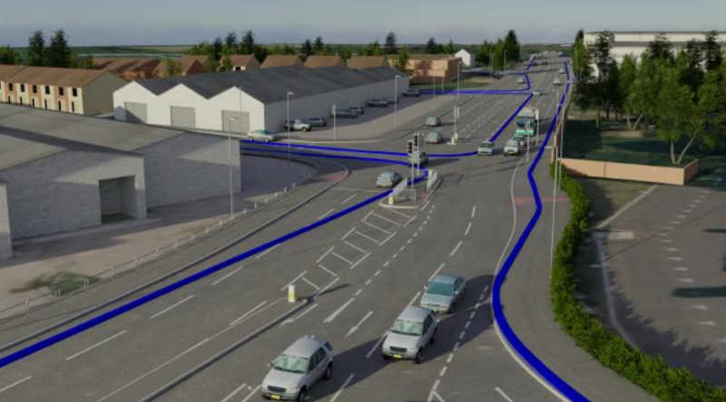 Image taken from GCC business case showing the near 100m widening of the Gloucester South West Bypass (GSWB)