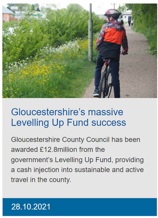 Gloucestershire County council's news header announcing their Levelling Up Fund award