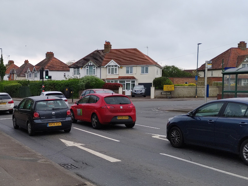 The Pirton Lane junction on the gloucestershire Cycle way in Churchdown, where cycle users will remerge with traffic after the junction.