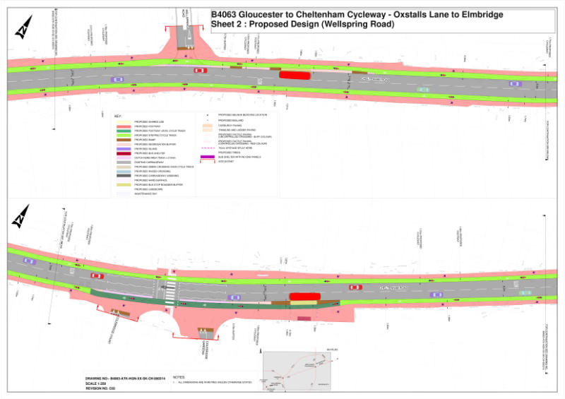 Sheet two from the Gloucestershire Cycle Spine route moving along the B4063 Cheltenham Road