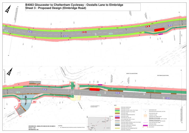 Sheet 3 showing the Gloucestershire Cycle Spine as it passes the supermarket and junction