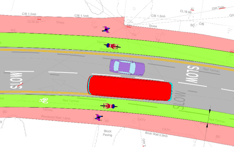 Figure 1: Illustration adapted from consultation plans showing proximity with which HGVs and other motor vehicles will pass cycle users on the narrow, unbuffered sections.