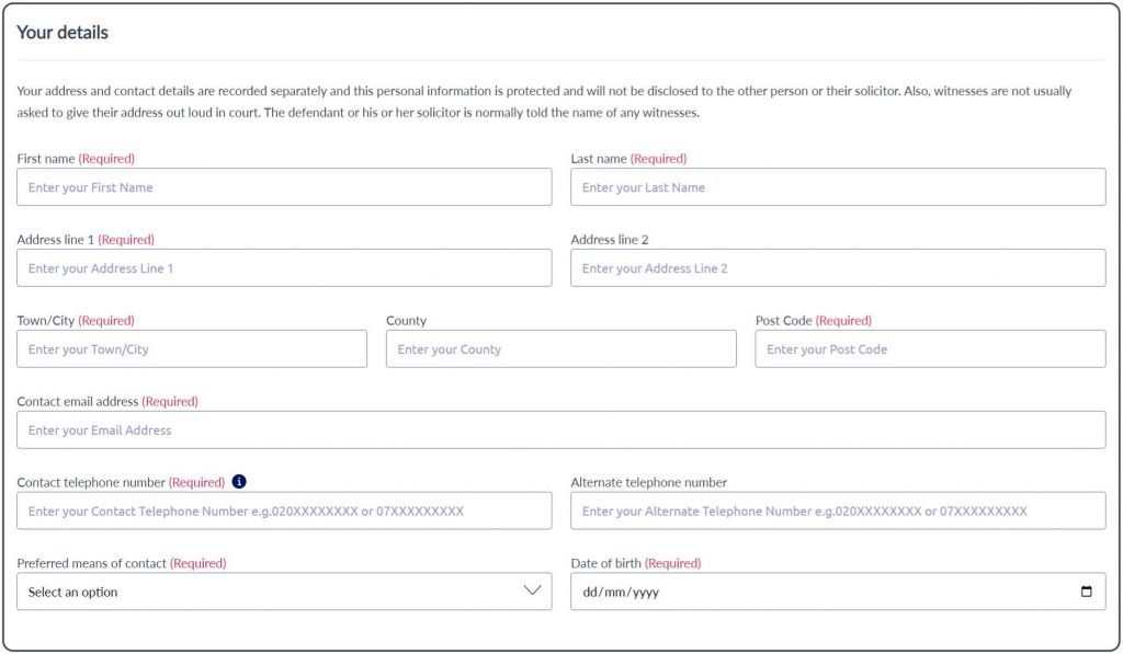 The first part of the operation snap (opsnap) form, requesting personal details.