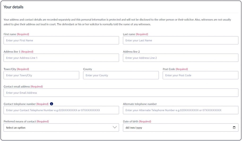 The first part of the operation snap (opsnap) form, requesting personal details.