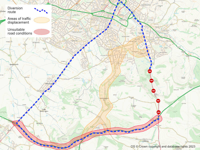 Diversion route for A435 Charlton Hill landslip for Gloucestershire County Council major projects work