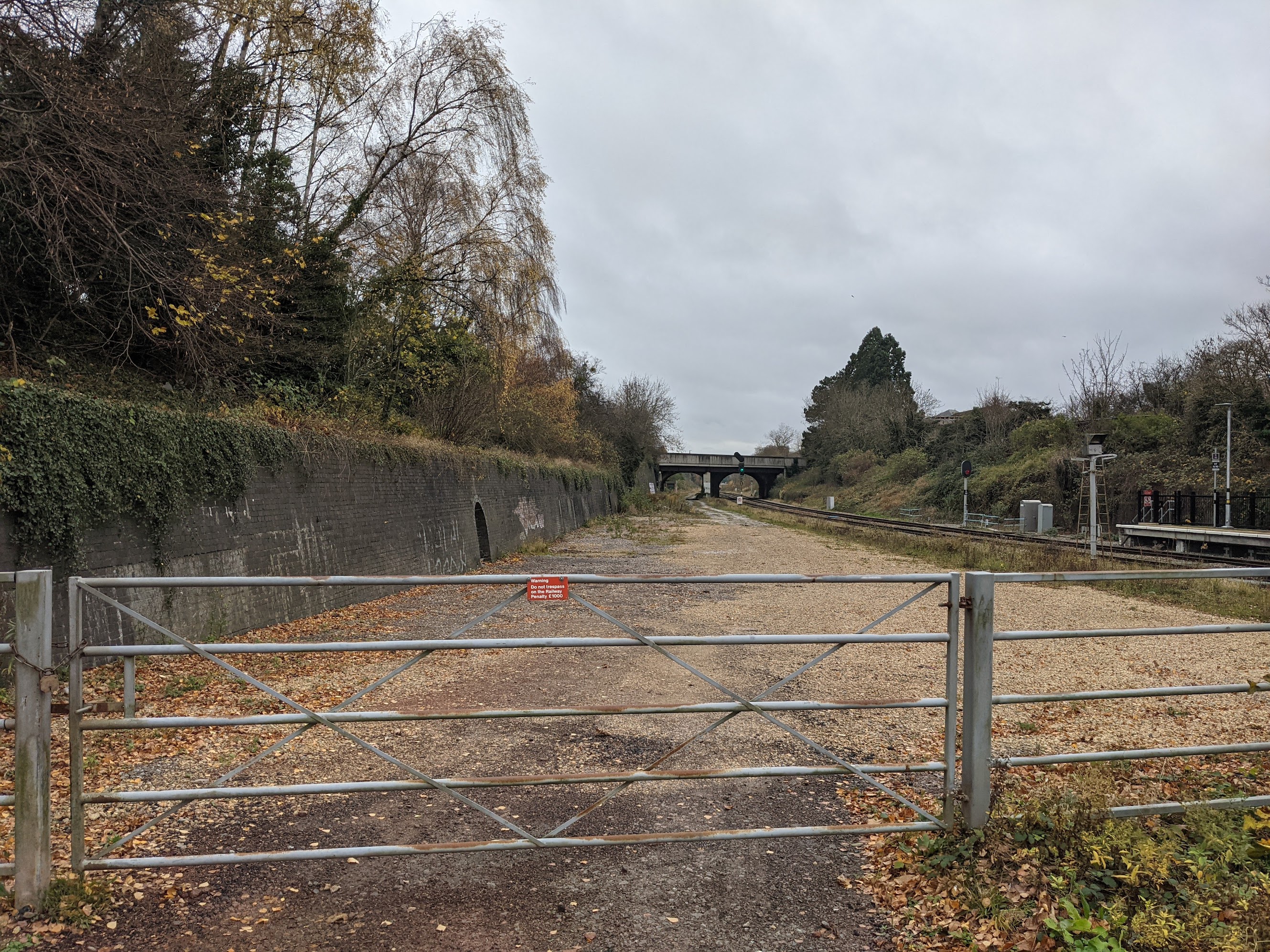 The network rail compound where the continuation of the Honeybourne Line would go through the railway arch to connect Cheltenham Spa station to the Gloucestershire County Council cycle spine on the A40, and the Shelburne Road