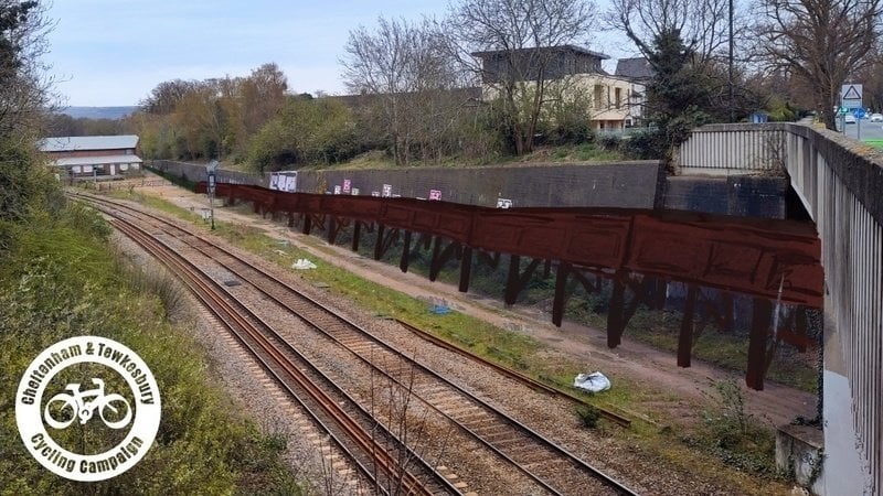 Our sketch of the Honeybourne Line cycle path link from Cheltenham Spa Railway station to the A40 Gloucestershire Cycling spine and Shelburne Road.